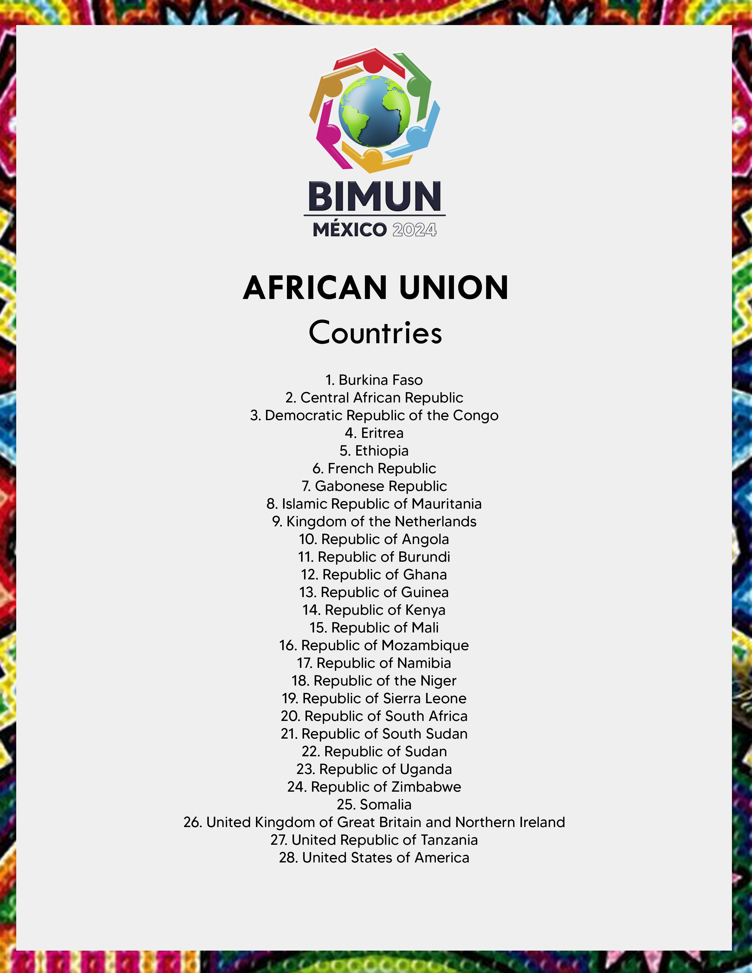 BIMUN 2024   AFRICANUNIONCountries 